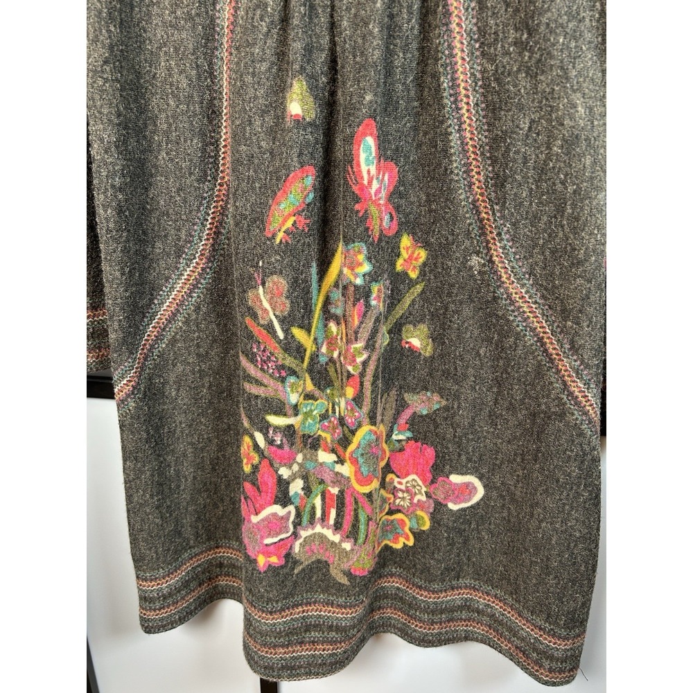 Aryeh Boho Sweater Dress Charcoal Floral Butterfly Embroidered Crochet Lace Sz L - Picture 7 of 12